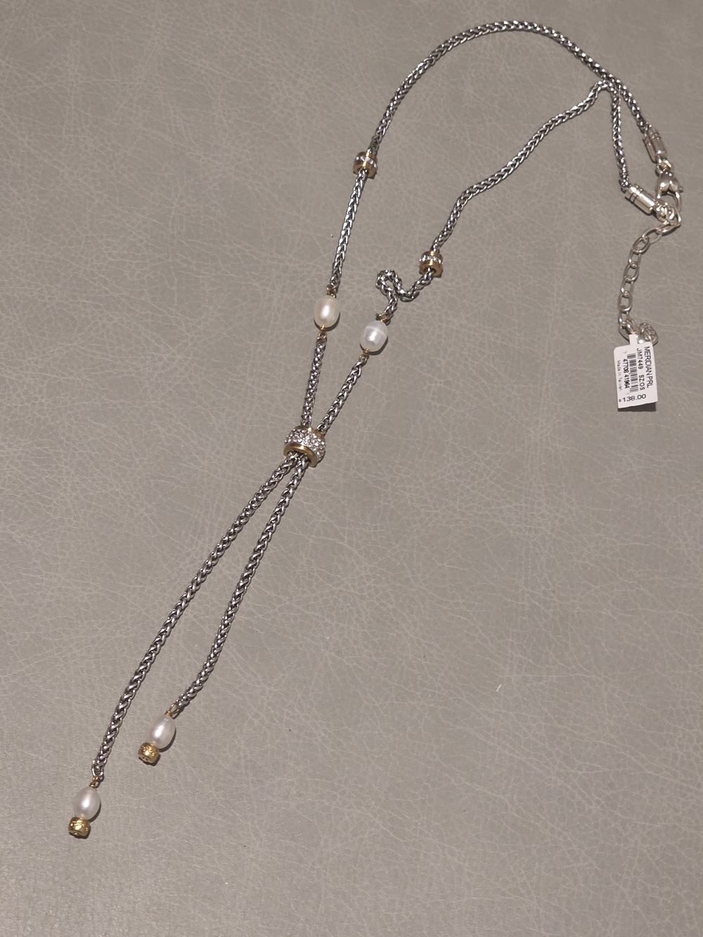 BRIGHTON JEWELRY Meridian Pearl tassel necklace gold silver 2tone New$138
